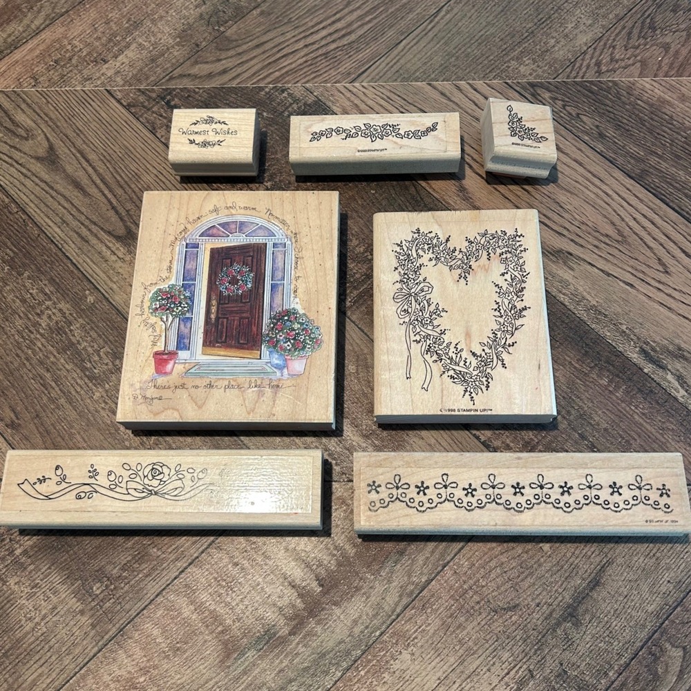 Stampin Up -  Stamps Happen Inc Rubber Wood Vintage 7pc Lot Scrapbook Card Craft